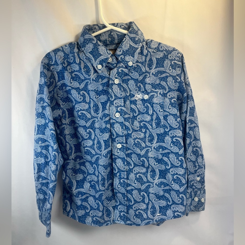 Youth Wrangler Blue Paisley Shirt with White Buttons xs
